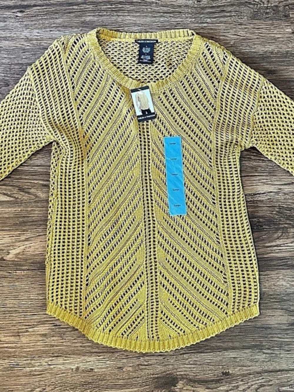 Chelsea & Theodore Open-Knit Long Sleeve Sweater in Yellow Size Large NWT